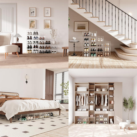 Stackable design saves closet space while keeping shoes organized.