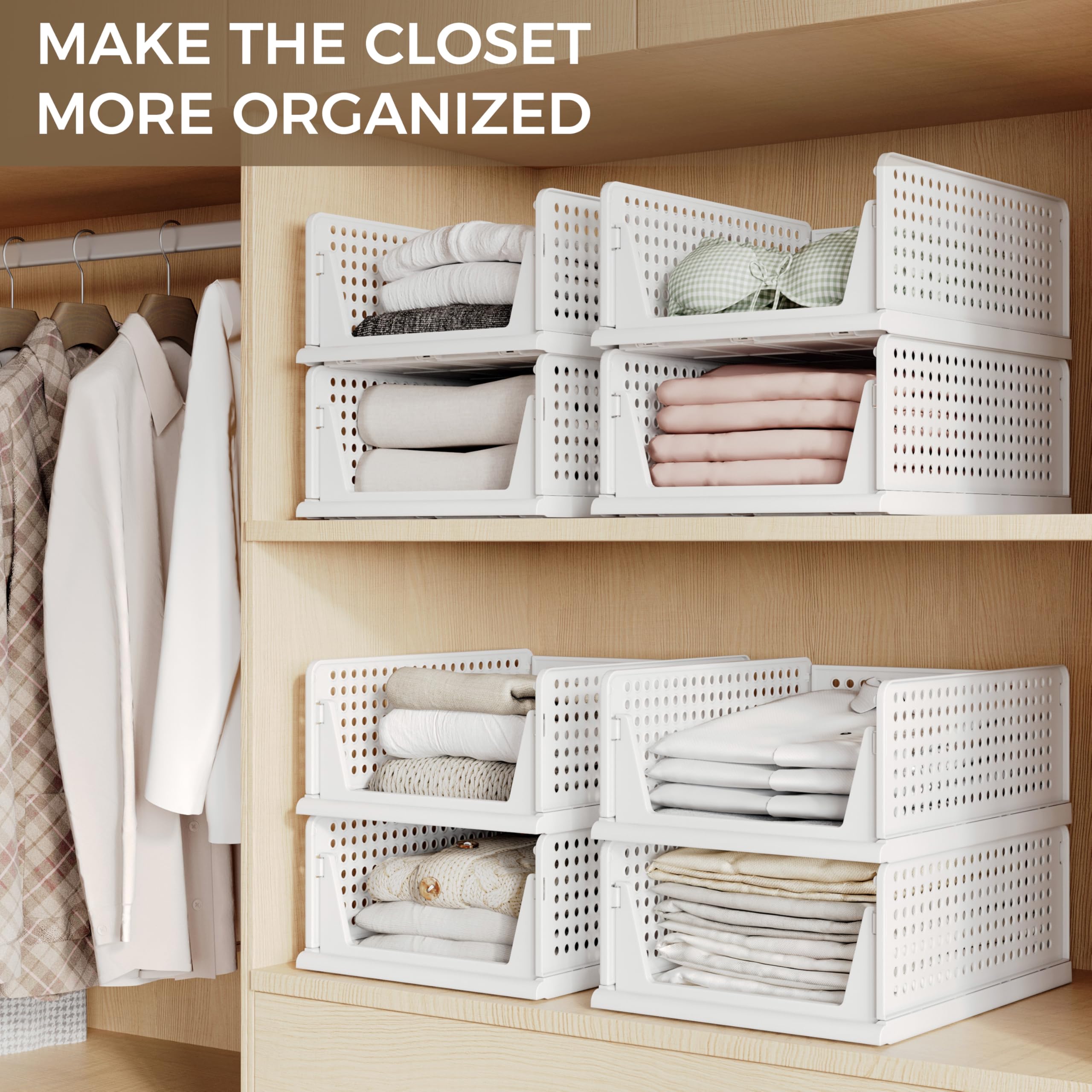 Pinkpum wardrobe storage bins used in a bedroom to organize clothing and accessories.