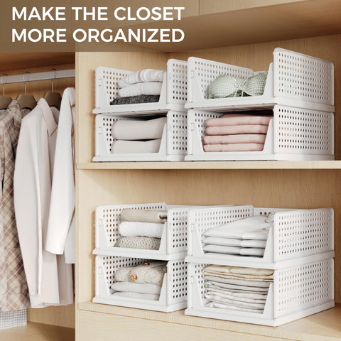 Pinkpum wardrobe storage bins used in a bedroom to organize clothing and accessories.