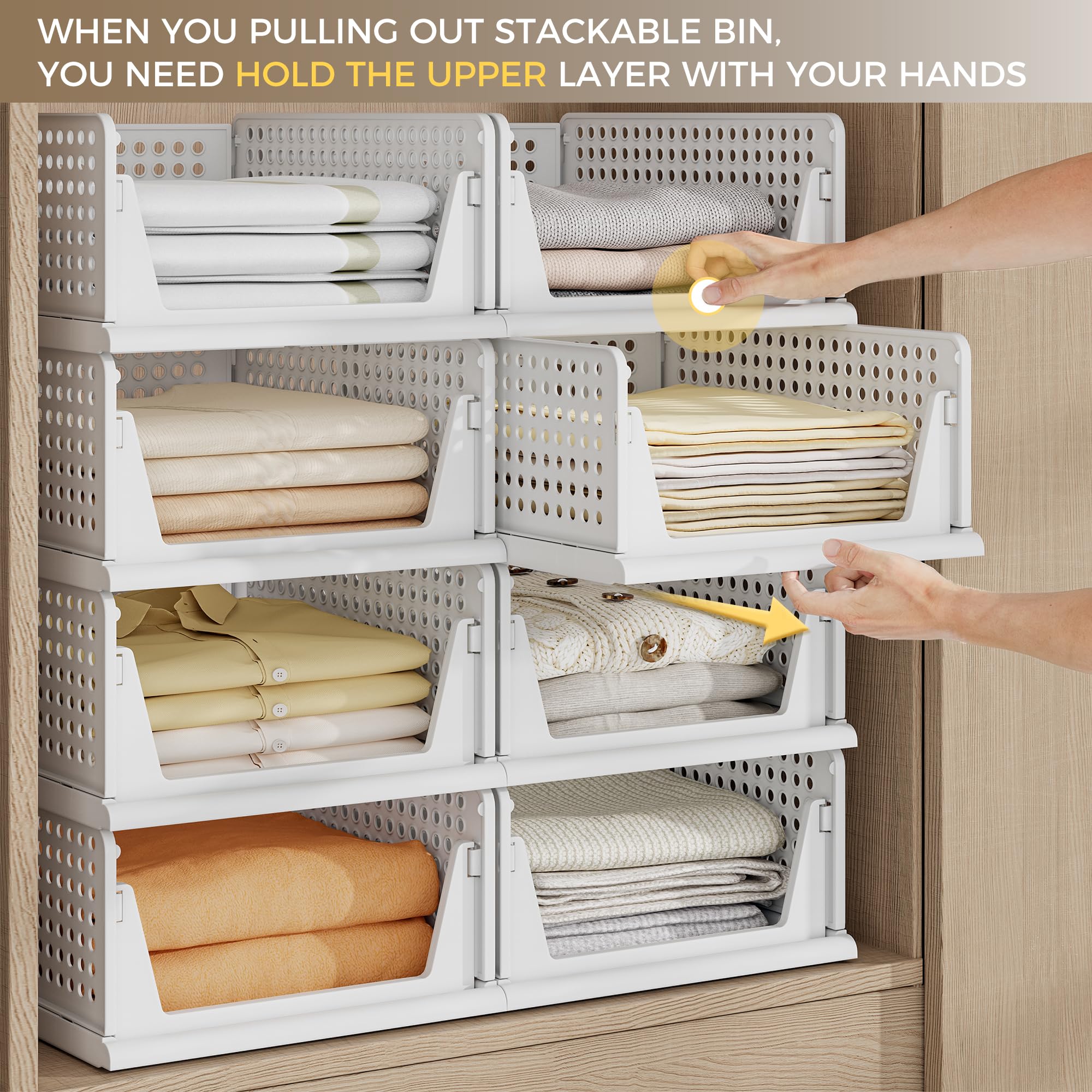 Pinkpum wardrobe storage bins drawer-style offer easy access to clothing.