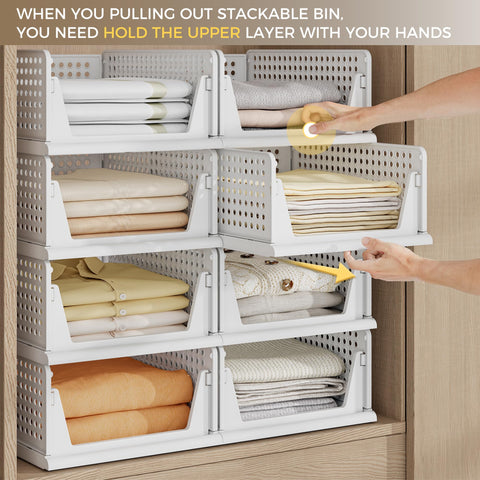 Pinkpum wardrobe storage bins drawer-style offer easy access to clothing.