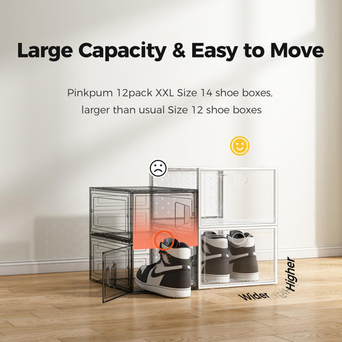 Pinkpum XXL clear front keeps shoes visible while protecting from dust.