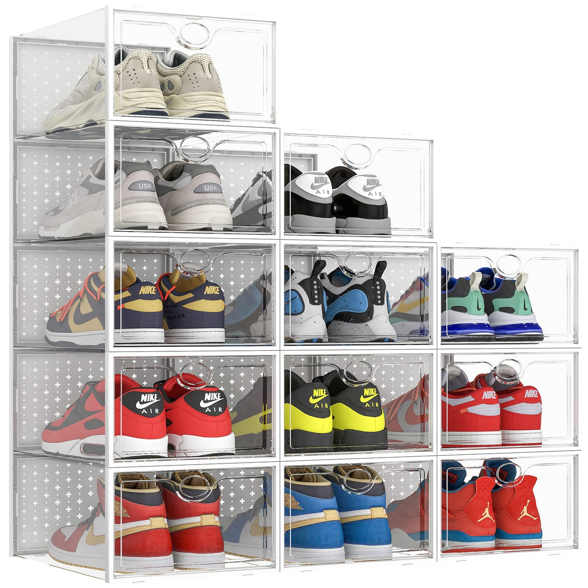 Pinkpum XXL shoe box front view shows size 14 sneakers for quick access.