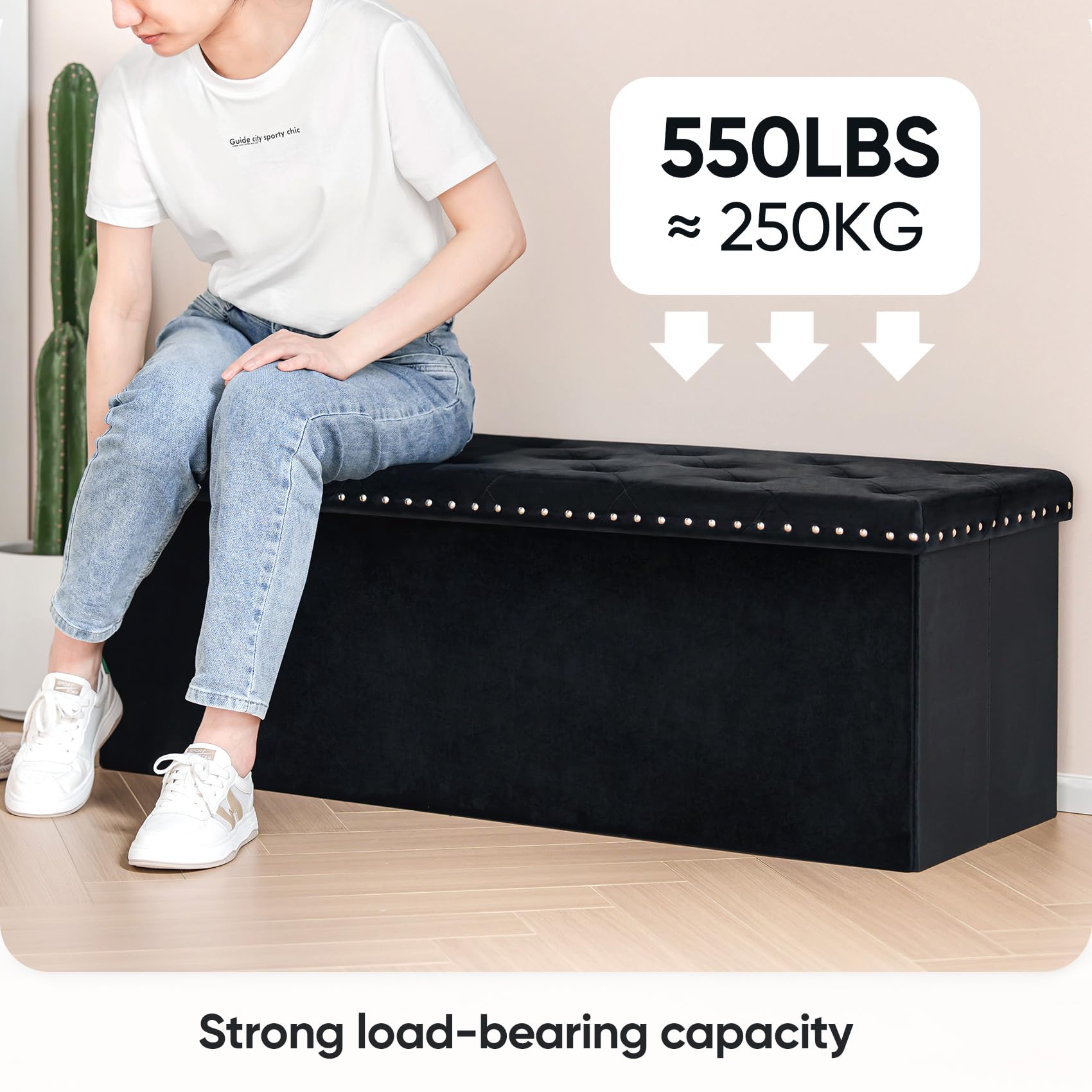 PINPLUS bedroom living area ottoman offers versatile surface and storage.