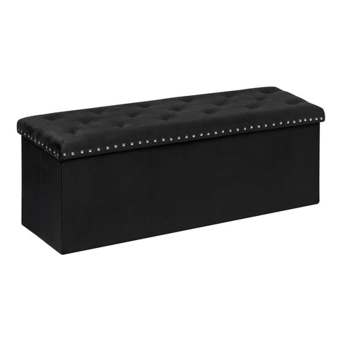 PINPLUS black velvet storage ottoman bench with plush cushion offers comfortable seating.