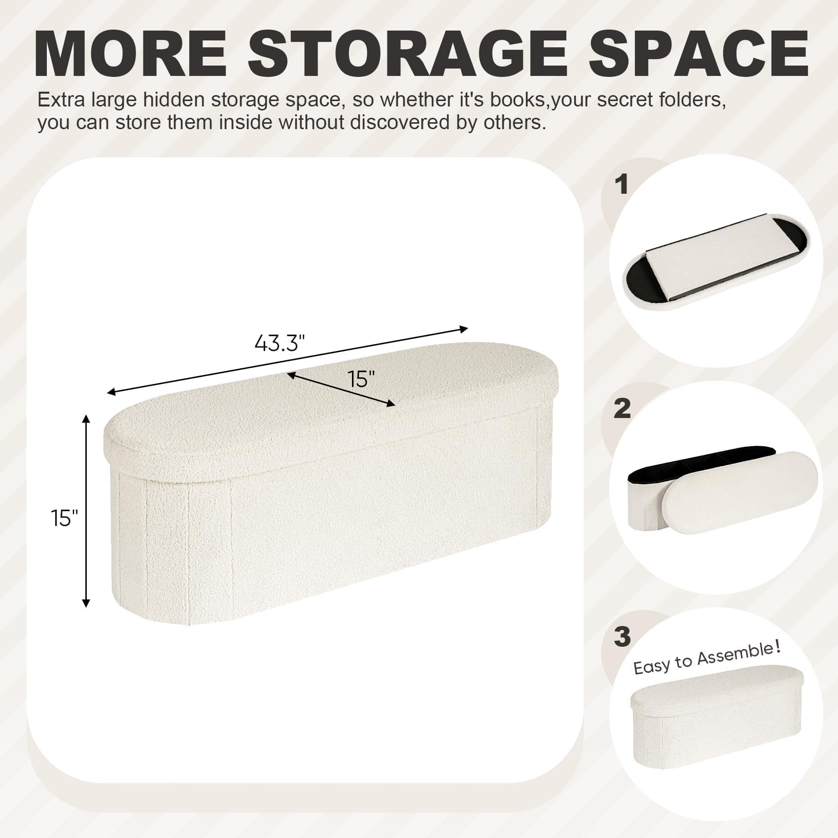 PINPLUS Ottoman storage lid open reveals hidden space for blankets and throws
