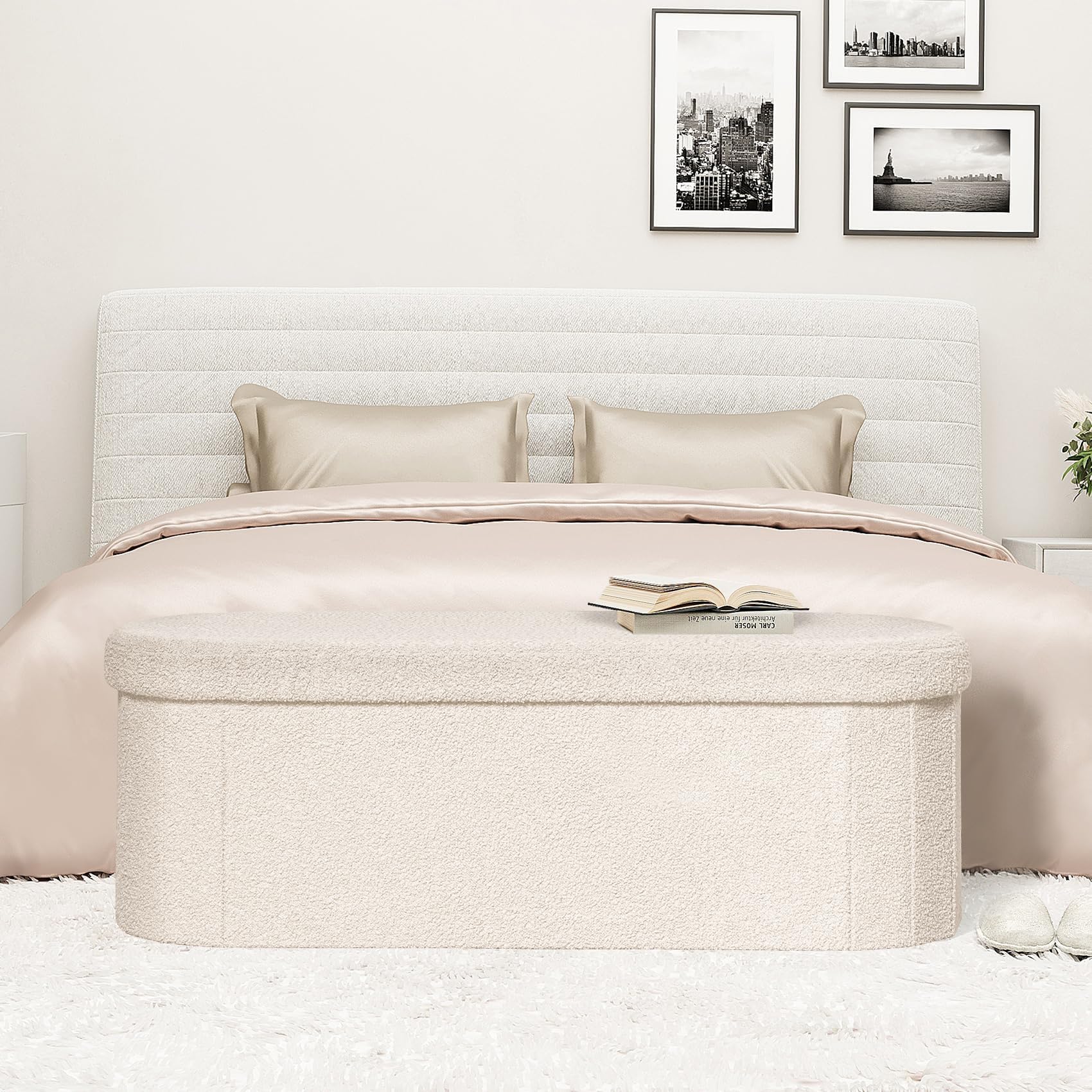 PINPLUS White oval ottoman ships ready for simple placement in living rooms