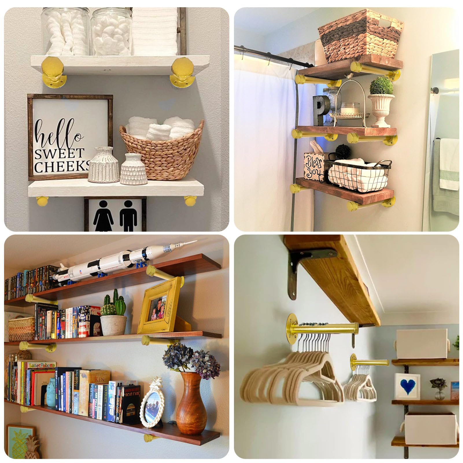 Pintuson industrial shelving brackets compatible with wooden shelves for storage.