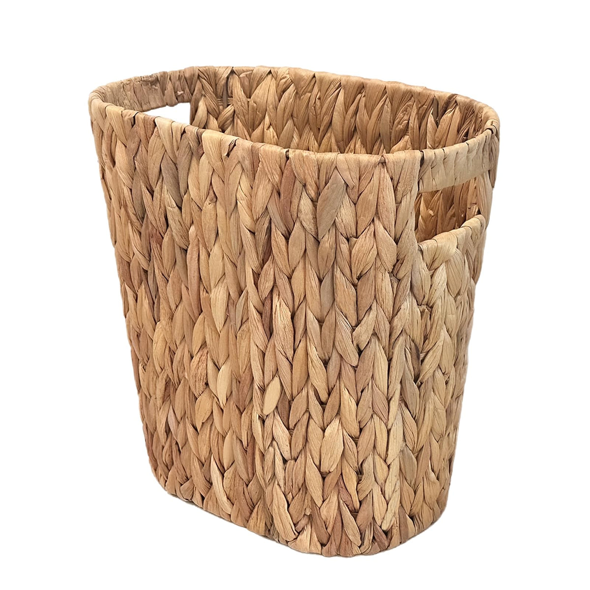 PINXIURY bathroom wicker trash can with built-in handles enables easy waste disposal