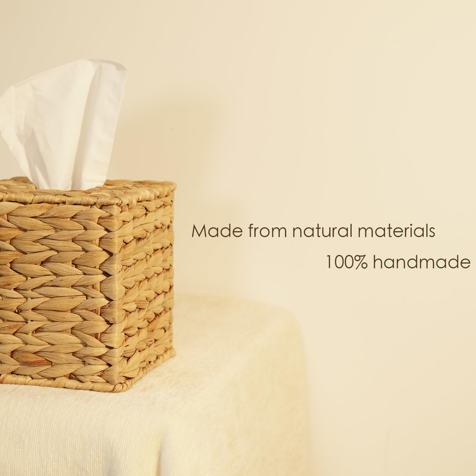 PINXIURY Water Hyacinth tissue box cover on dresser adds rustic charm