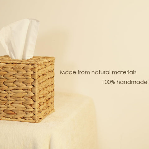 PINXIURY Water Hyacinth tissue box cover on dresser adds rustic charm