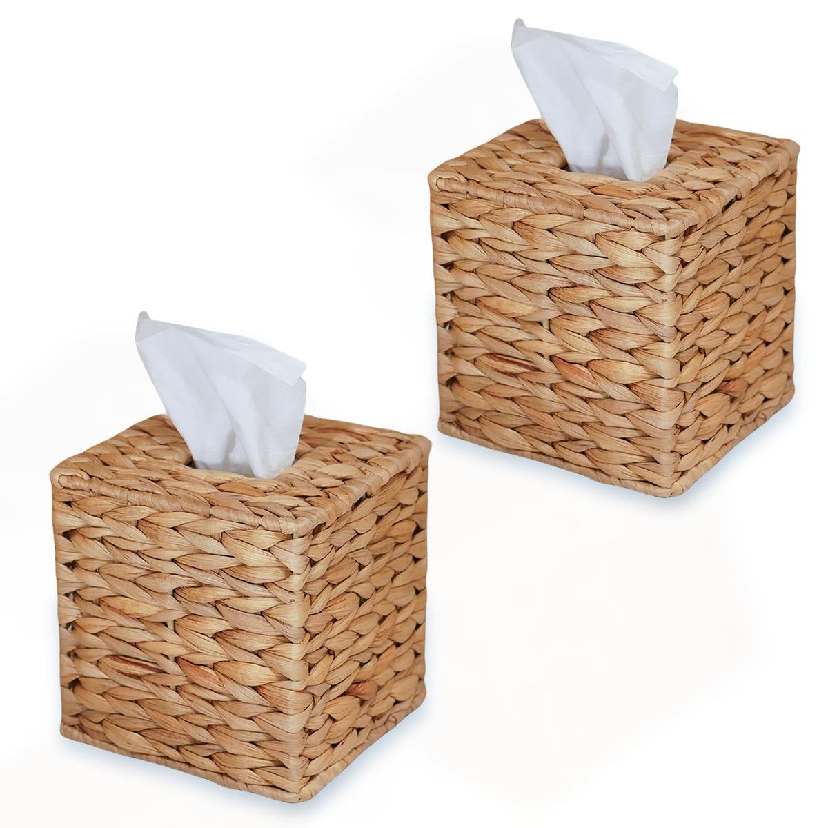 PINXIURY Water Hyacinth tissue box cover, front view, adds natural texture to living spaces