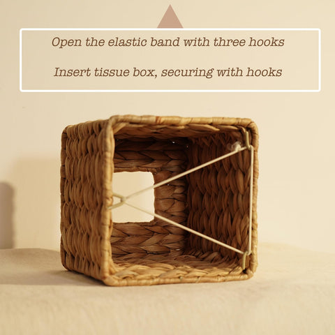 PINXIURY Water Hyacinth tissue box cover, open bottom design enables quick tissue replacement