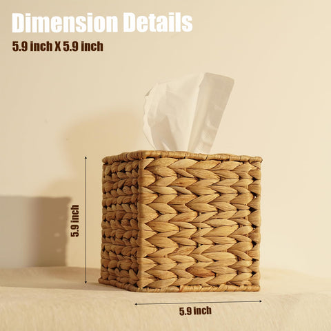 PINXIURY Water Hyacinth tissue box cover, top view, highlights compact square silhouette