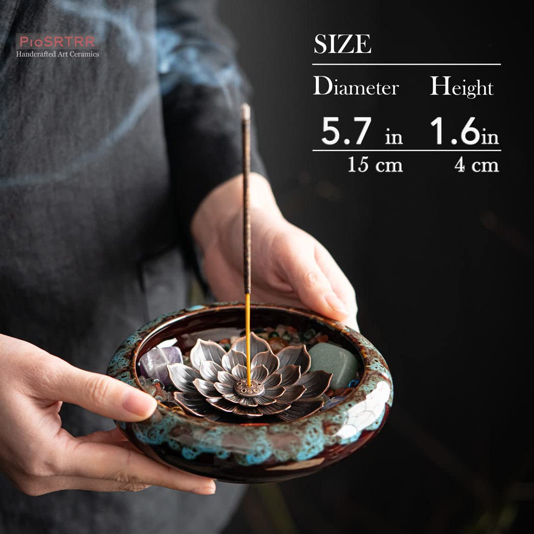 PIOSRTRR ceramic incense burner showing a large 5.7-inch ash bowl