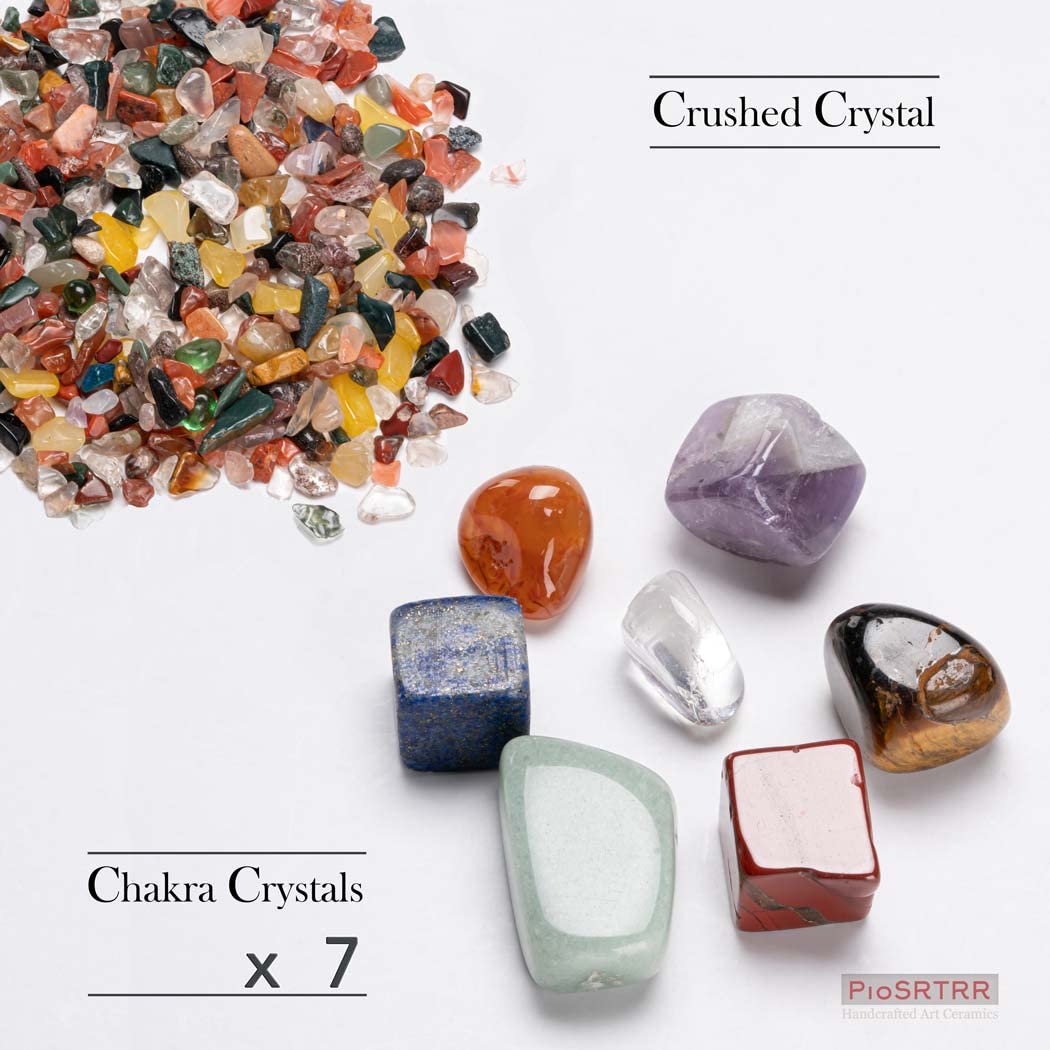 PIOSRTRR chakra stone set arranged around the burner