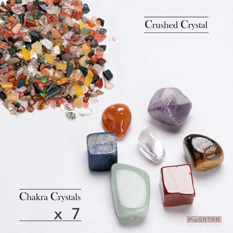PIOSRTRR chakra stone set arranged around the burner