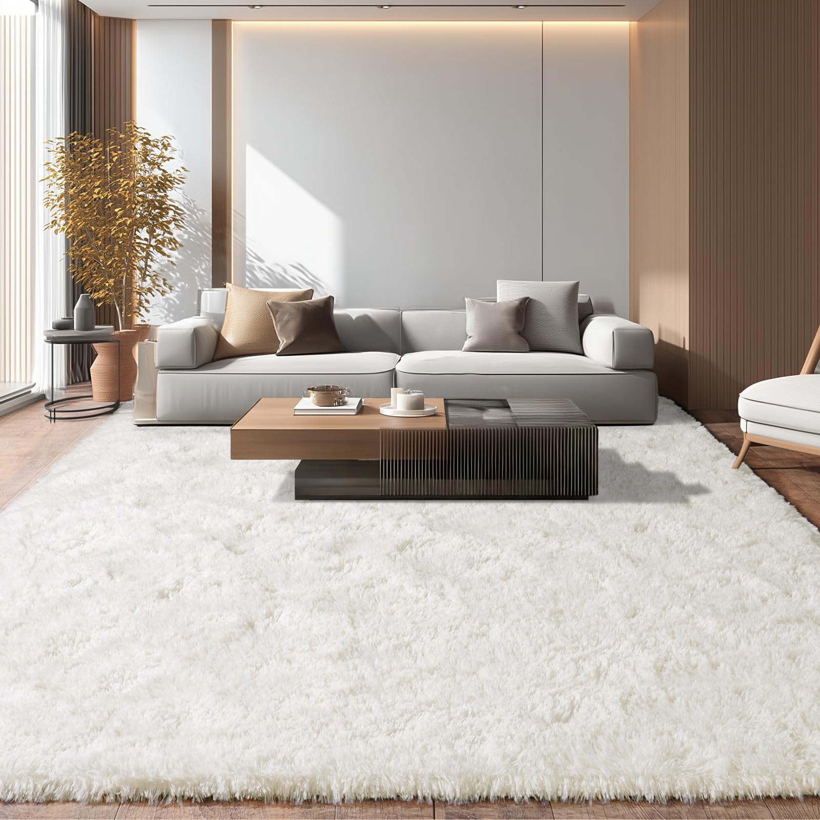 PIPABOBO 8x10 cream white rug close-up showing ultra-soft pile for barefoot comfort