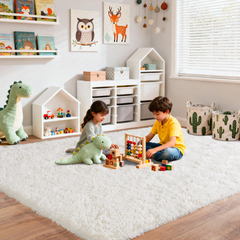 PIPABOBO cream rug with non-slip backing demonstrated for secure placement