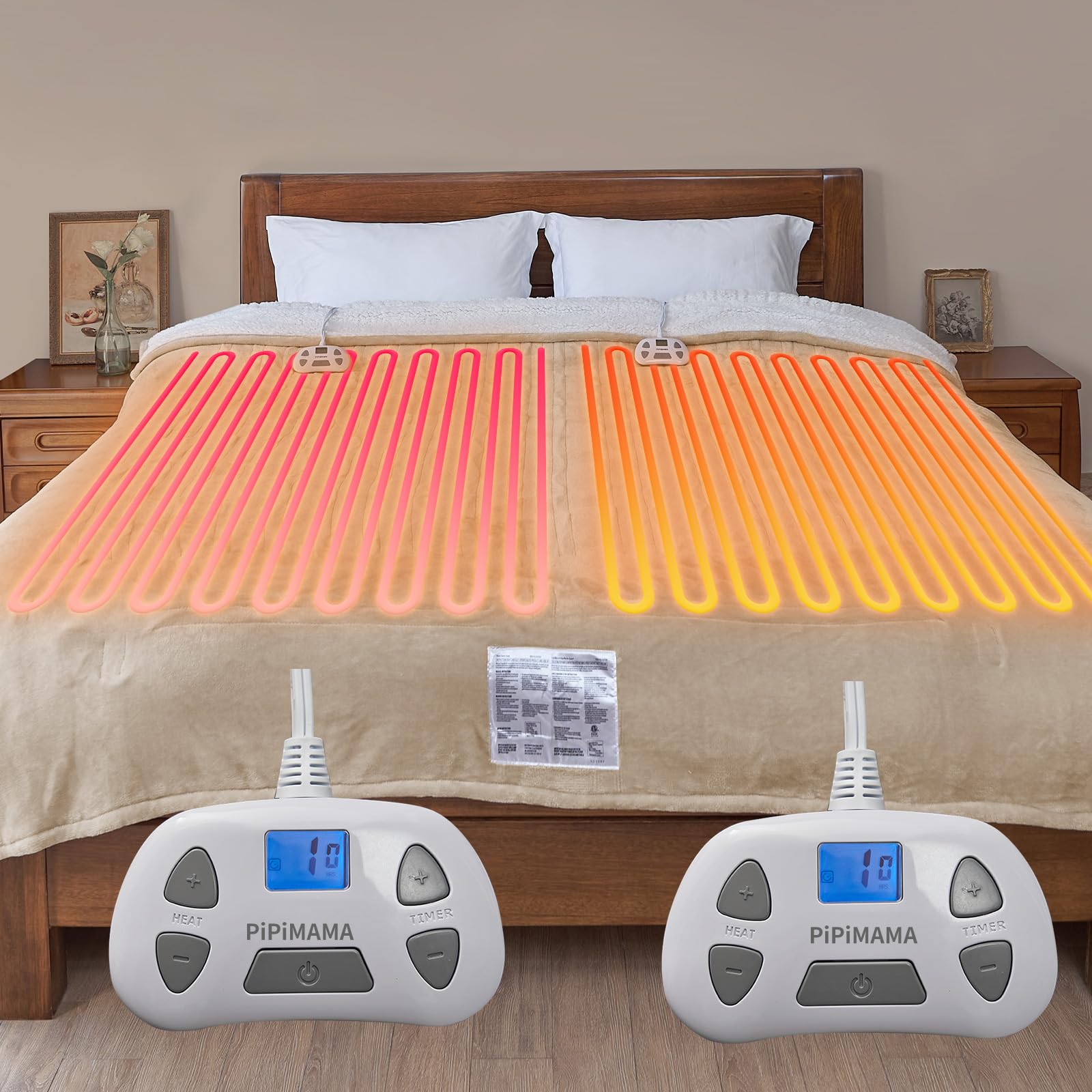 PiPiMAMA blanket with 12-hour auto-off feature for safe overnight use.