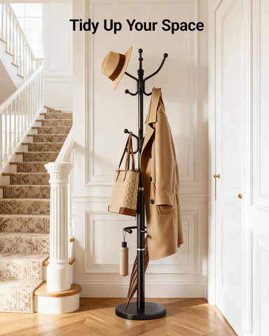 Pipishell 16-hook coat tree offering ample storage for coats, bags, and hats