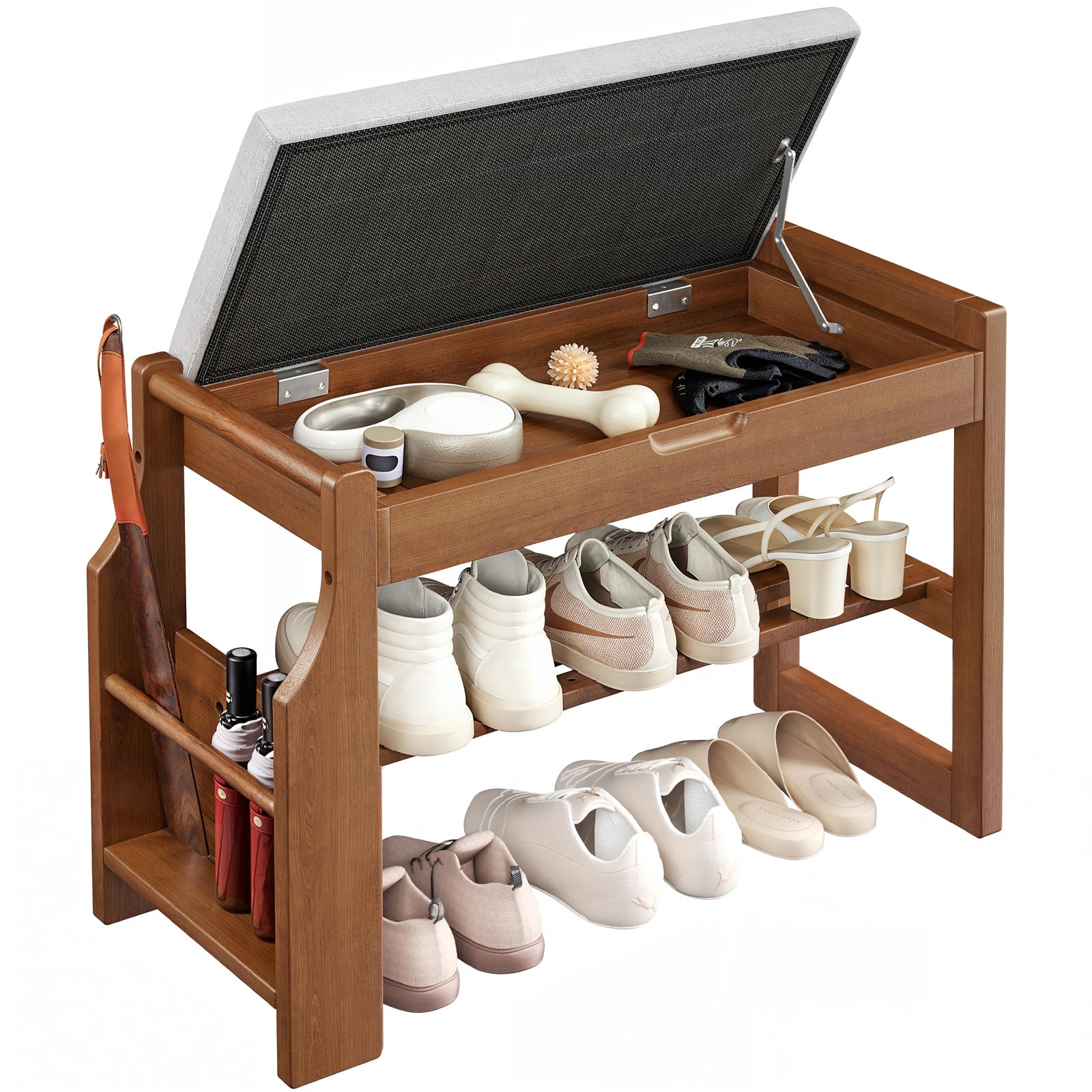 Pipishell 26-inch solid pine shoe rack bench showcases sturdy seating and organized entryway storage.