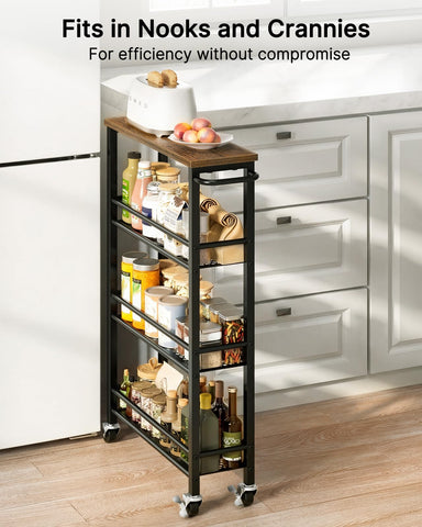 Pipishell 4-tier rolling cart side view demonstrates compact, mobile design for any room.