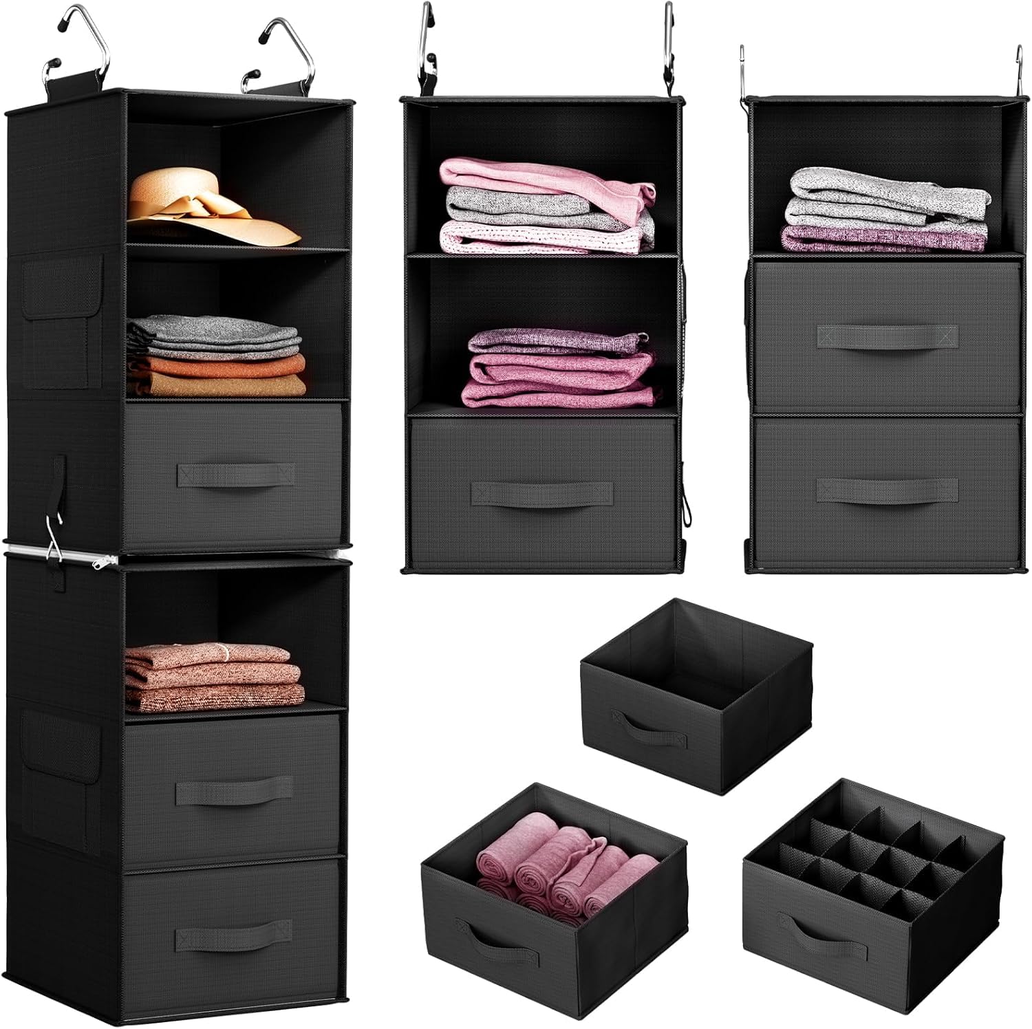 Pipishell 6-shelf hanging organizer demonstrates sturdy closet storage for vertical space optimization.