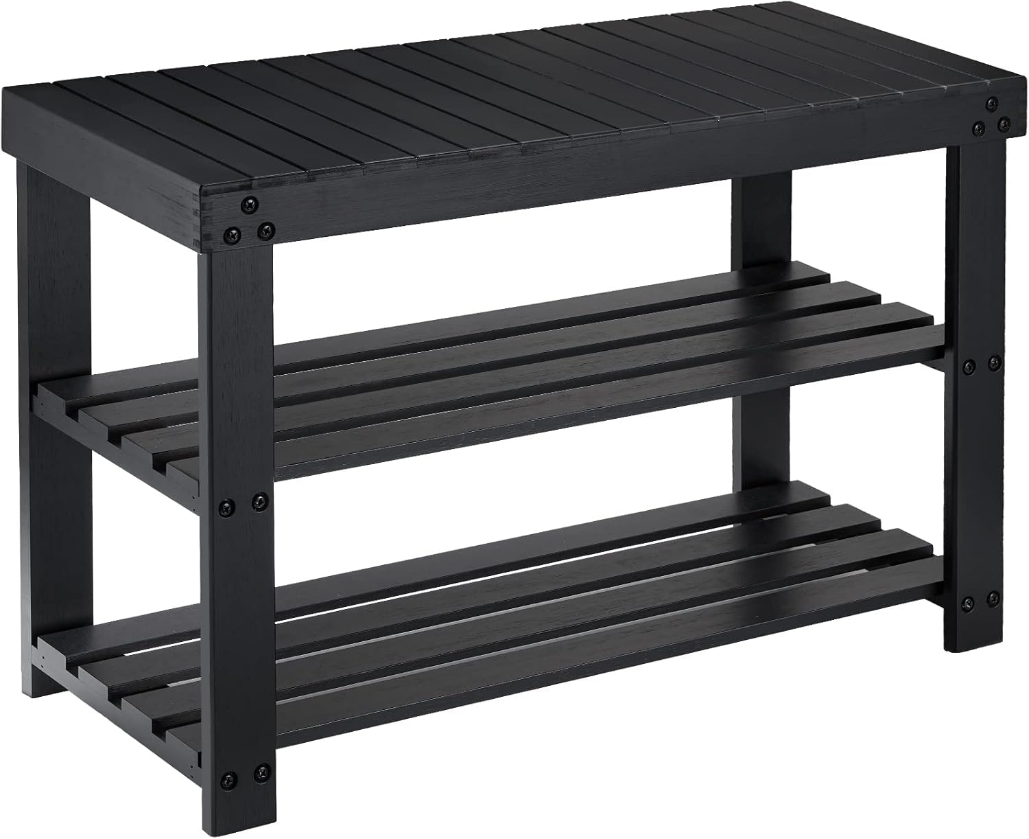 Pipishell Bamboo Shoe Rack Bench, three-tier view, keeps entryway organized and shoes easily accessible.