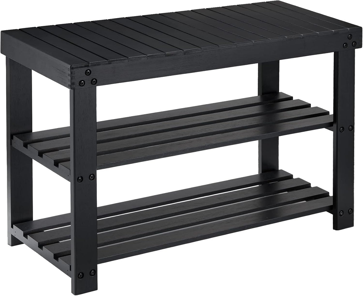 Pipishell Bamboo Shoe Rack Bench, three-tier view, keeps entryway organized and shoes easily accessible.