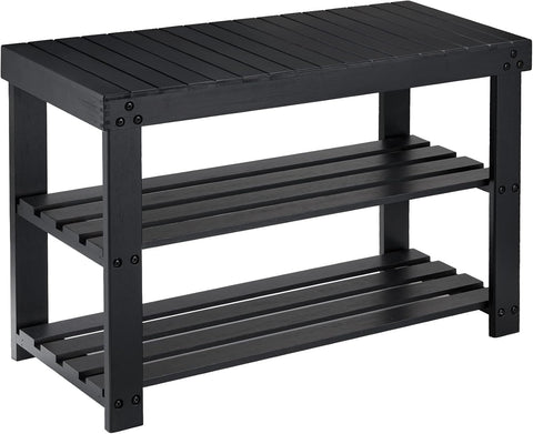 Pipishell Bamboo Shoe Rack Bench, three-tier view, keeps entryway organized and shoes easily accessible.