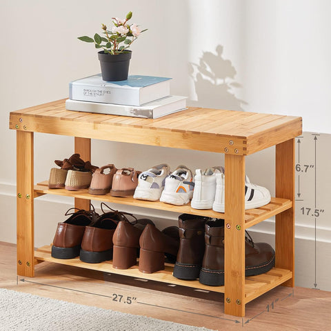 Pipishell bamboo shoe rack bench entryway setup keeps footwear organized.