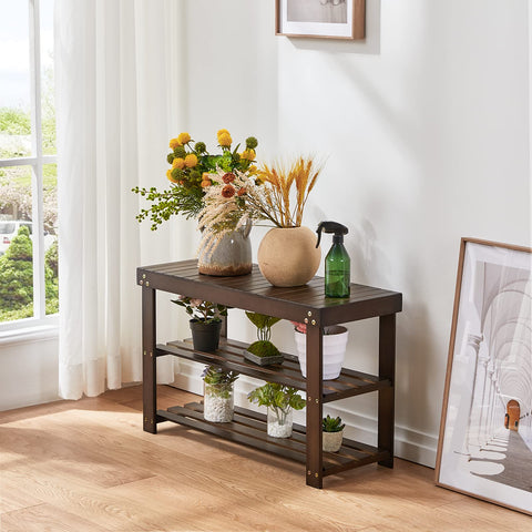 Pipishell bamboo shoe rack bench in entryway keeps footwear organized and accessible.