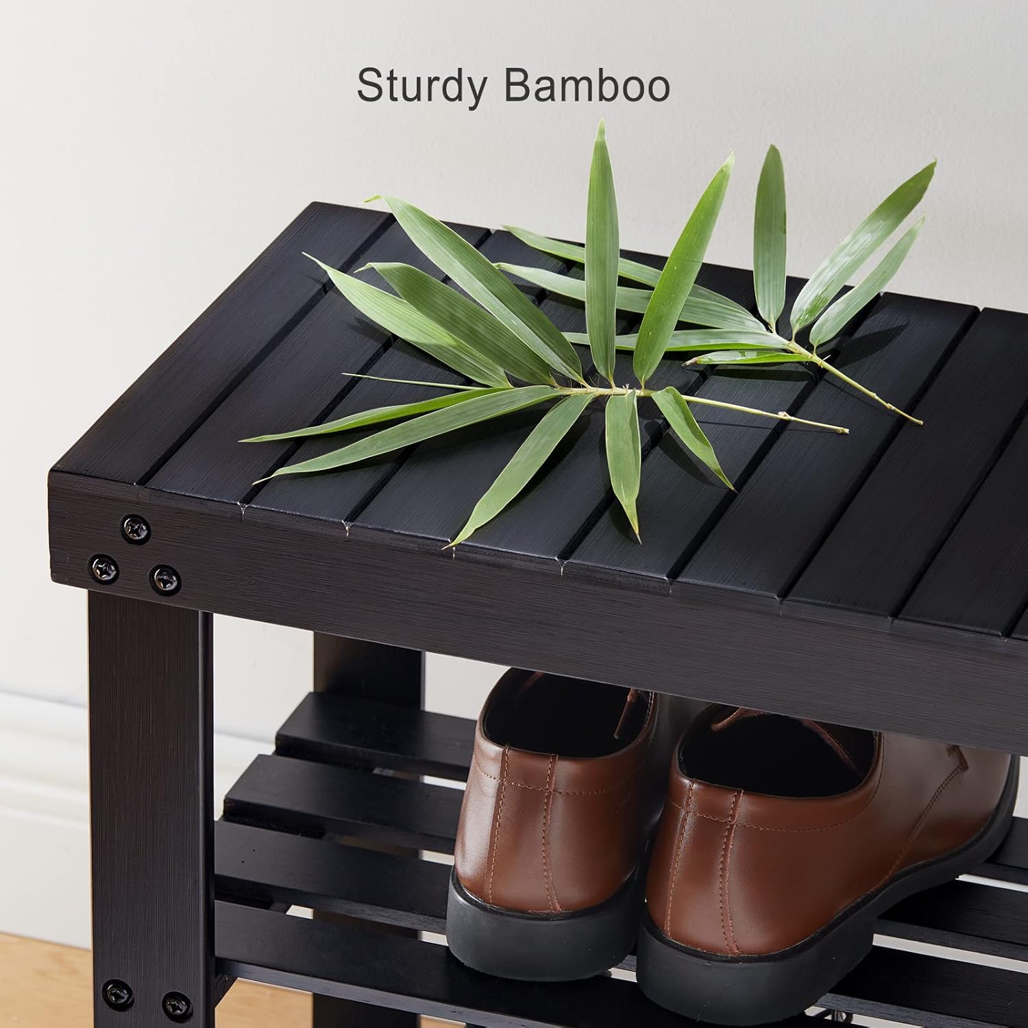 Pipishell Bamboo Shoe Rack Bench complements entryways, bedrooms, living rooms, and balconies with warm finish.