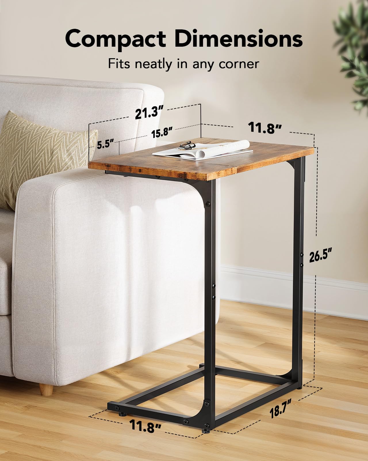 Pipishell C-Shaped Side Table fits under the sofa for easy reach