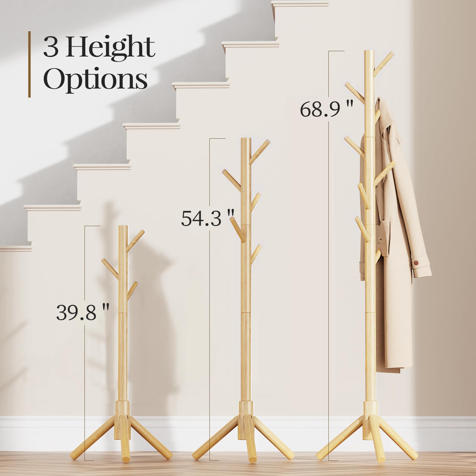 Pipishell coat rack provides eight hooks for coats, bags, hats, and umbrellas.