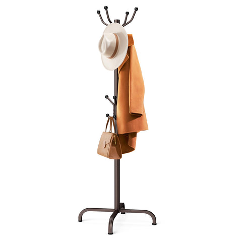 Pipishell coat rack front view with 14 hooks for space-saving entryway organization.