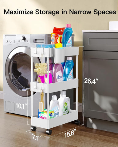 Pipishell rolling cart in bathroom for easy mobility and shower/toiletry access.