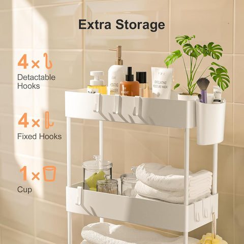 Pipishell cart includes eight hooks for extra organization in compact areas.