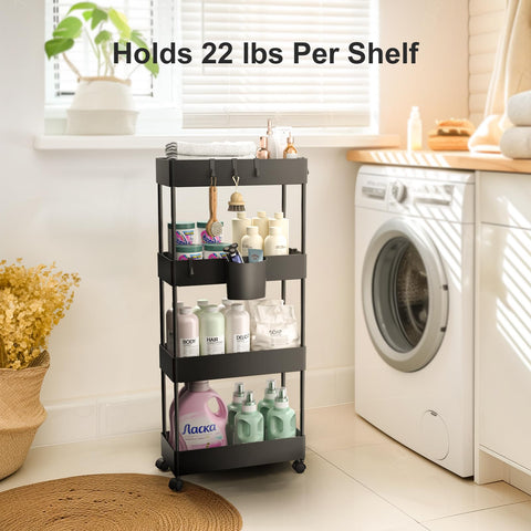Pipishell slim storage cart with eight hooks for bathroom and kitchen use.