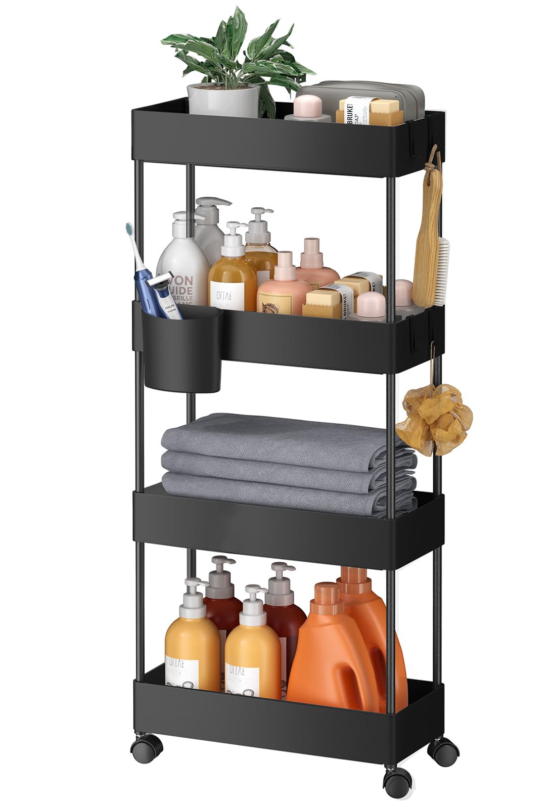 Pipishell slim storage cart front view, compact for small spaces.