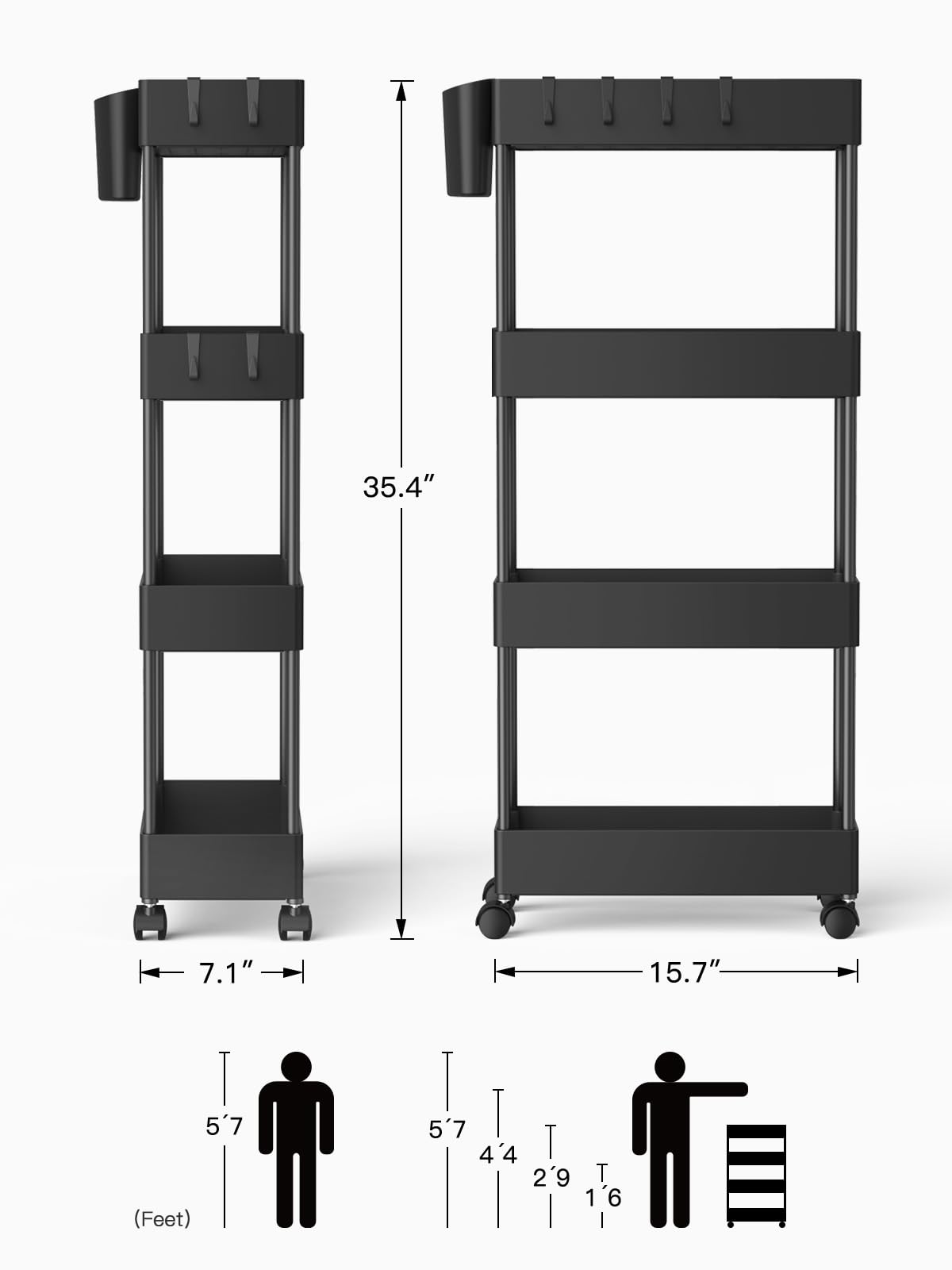 Pipishell slim storage cart in various rooms demonstrates versatility.