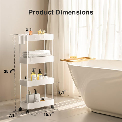Pipishell slim cart fits tight spaces in bathrooms and kitchens with its narrow width.