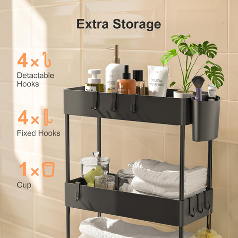 Pipishell slim storage cart perforated shelves for ventilation and drainage.