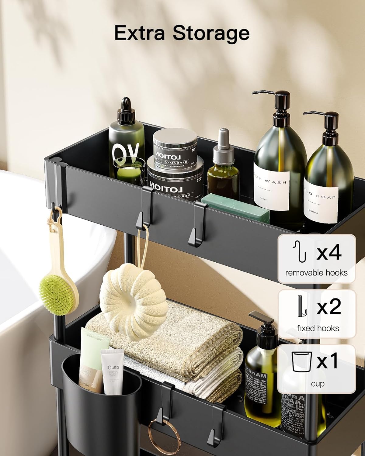 Pipishell cart beneath the sink, showing space saving mobility