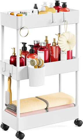 Pipishell slim storage cart with wheels side view for narrow-space organization.