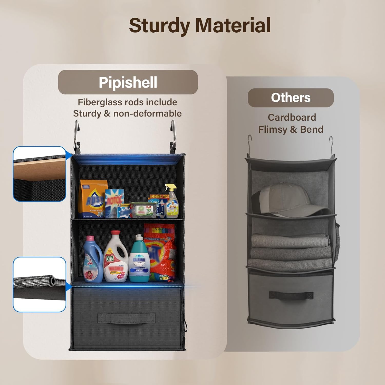Pipishell sturdy core support boards reinforce shelf stability for daily use.