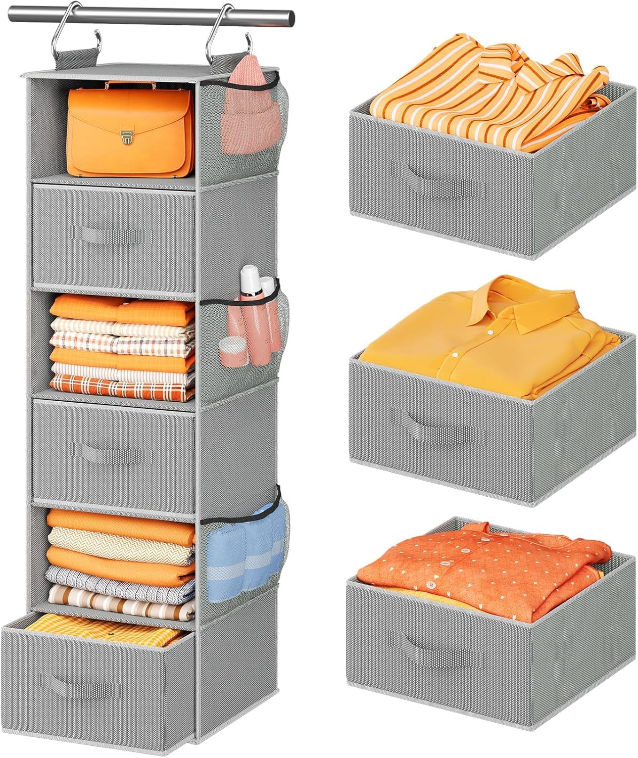 Pipishell vertical storage saves closet space in small bedrooms.