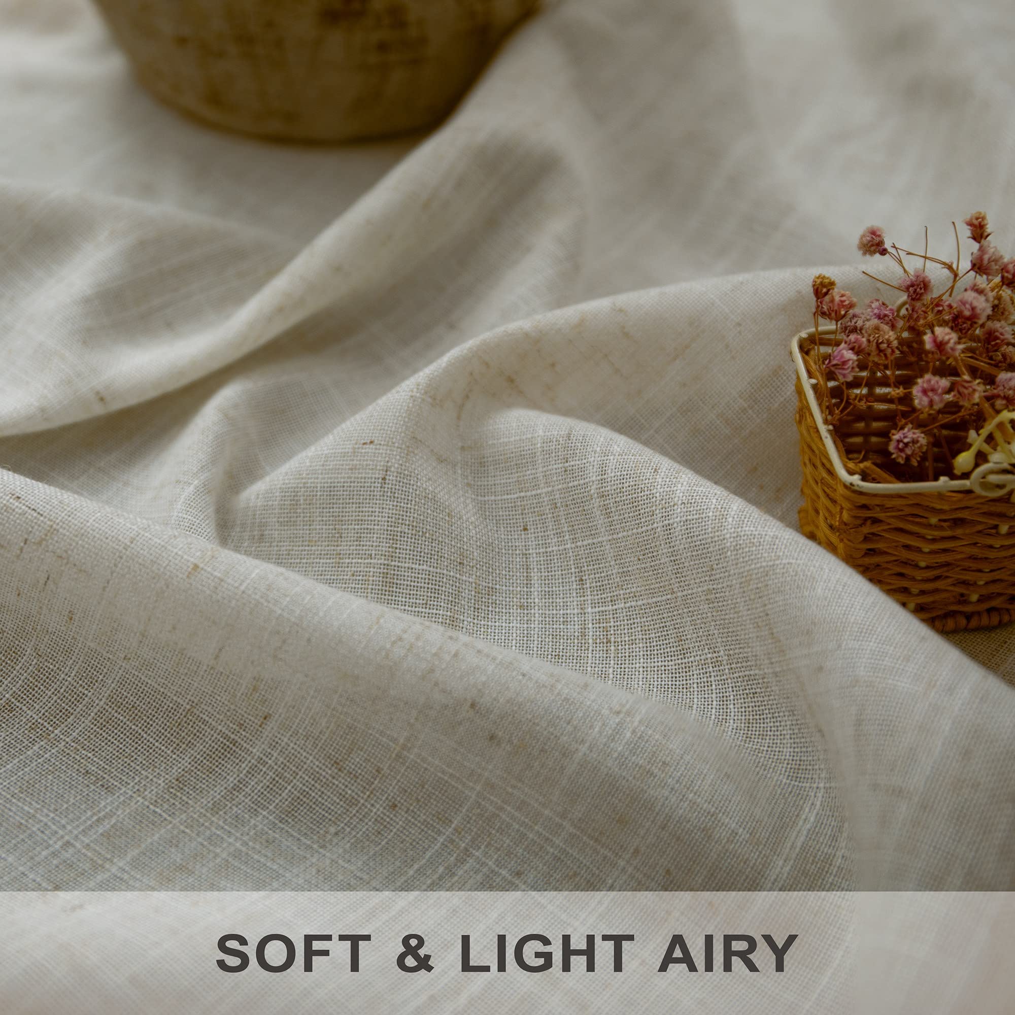 Pitalk flax linen curtains light filtering semi-sheer fabric for bright rooms