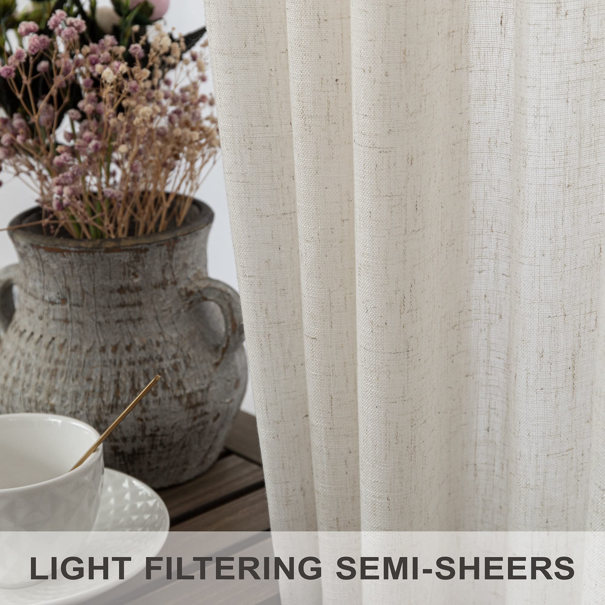 Lightweight linen-blend curtains by Pitalk for airy, semi-sheer ambiance.